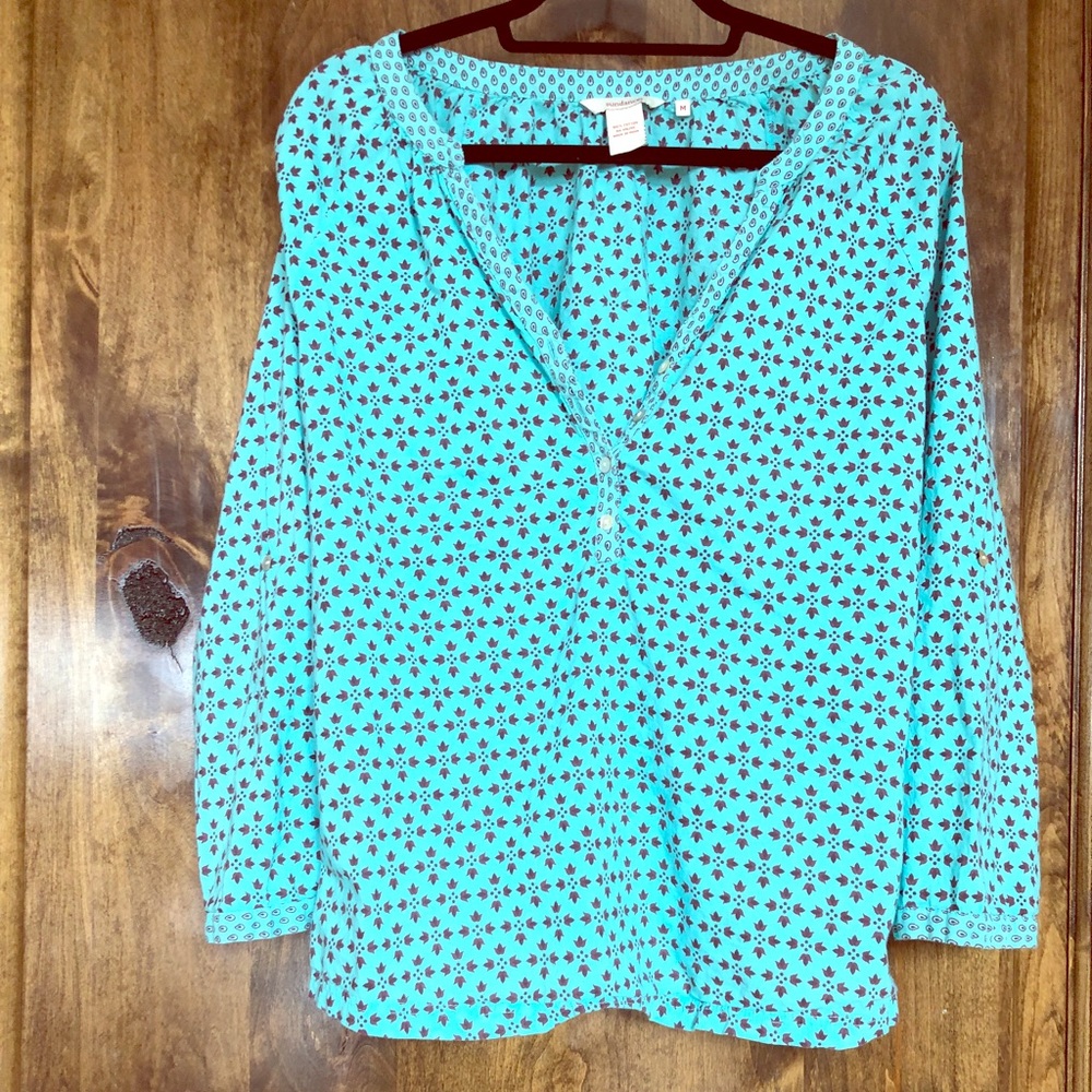 Sundance Blue Print Long Sleeve Blouse Size M
